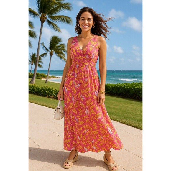 Jessica Simpson | Dresses | Jessica Simpson Pink Maxi Dress Sz M Nwt Floral  Print Boho Resort Rayon Tropical | Poshmark
